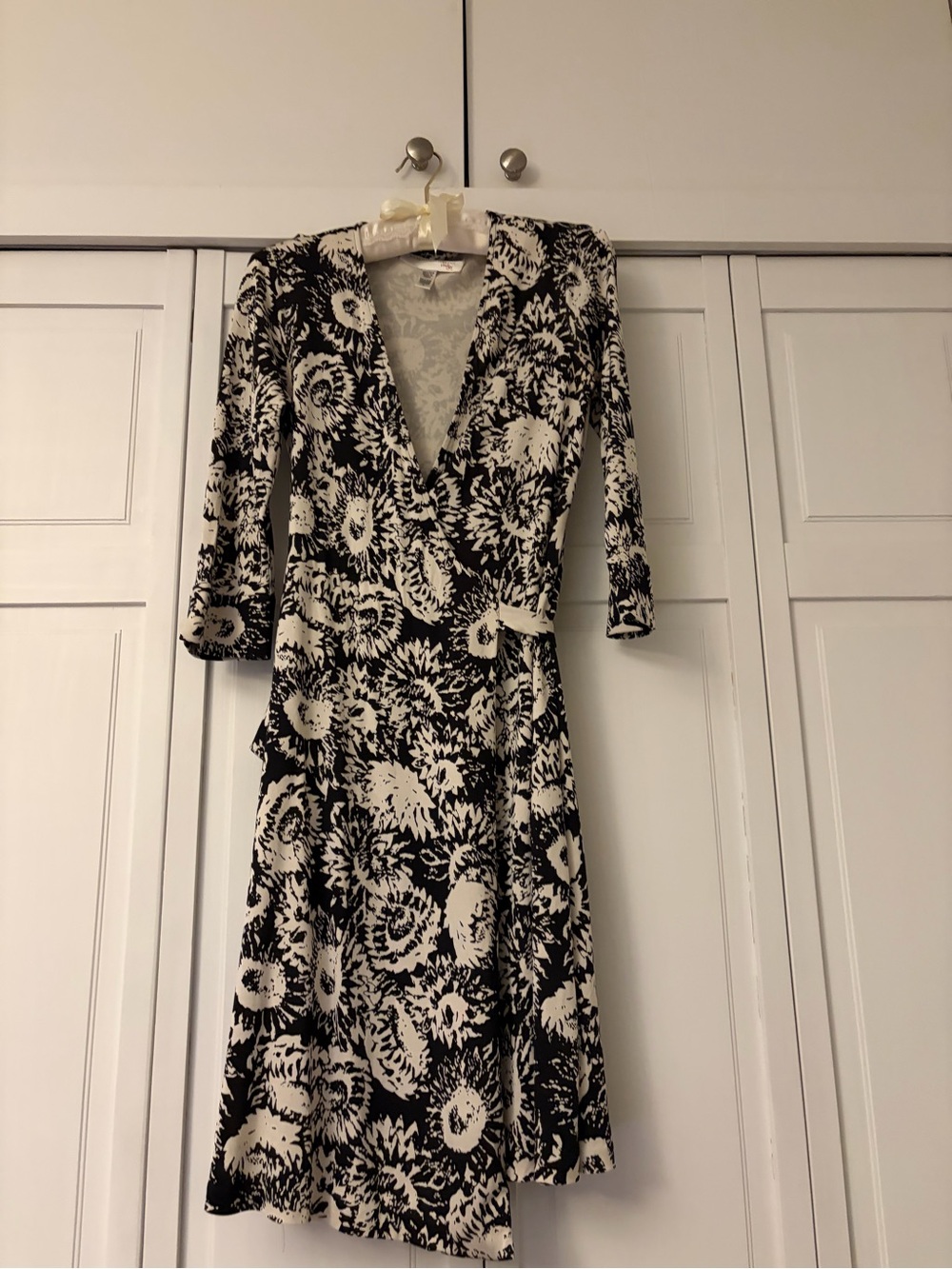 Diane Von Furstenberg Black & White Floral Wrap Dress